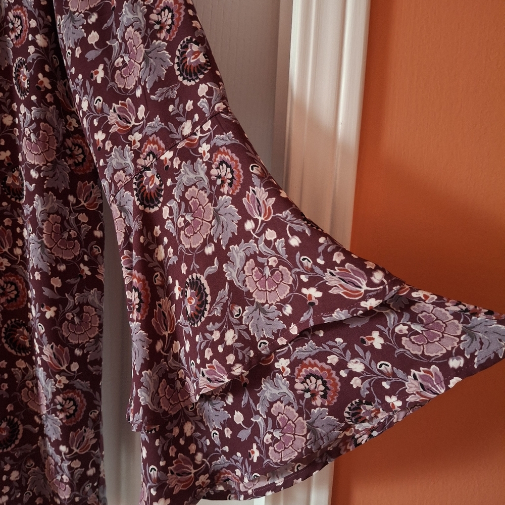 Loft Petites Violet Floral Waterfall Sleeve Blouse - Picture 3 of 5